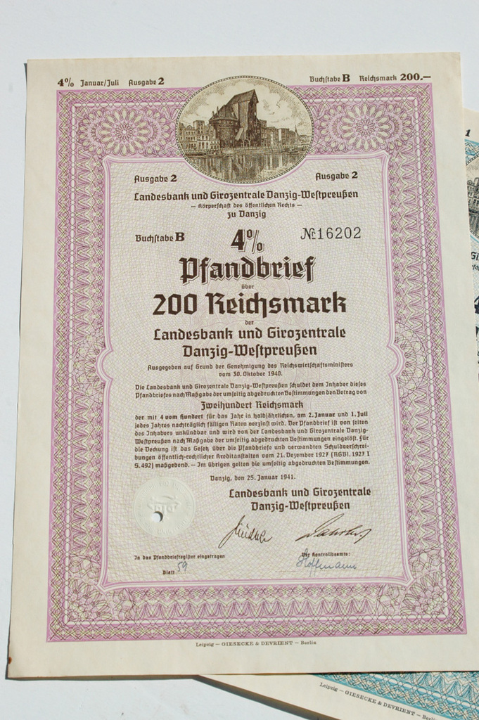 German WWII Bank Bearer Bonds MINT